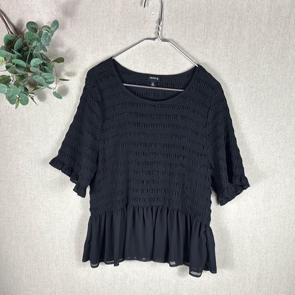 Torrid > Black Textured Short Frill Sleeve Top 3